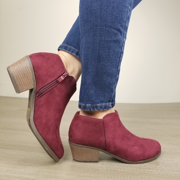 Vegan Suede Fall Color  Burgundy Ankle Booties - Picture 6 of 8